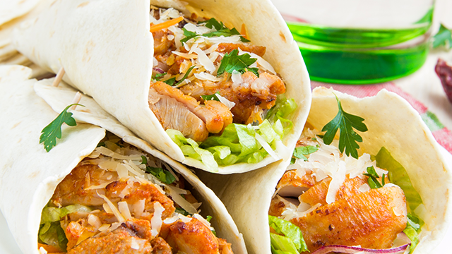 Tortilla wrap with lettuce and chicken